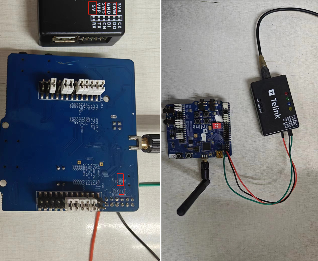 TLSR9518开发板杜邦线连接烧录器 TLSR9518开发板杜邦线连接烧录器
