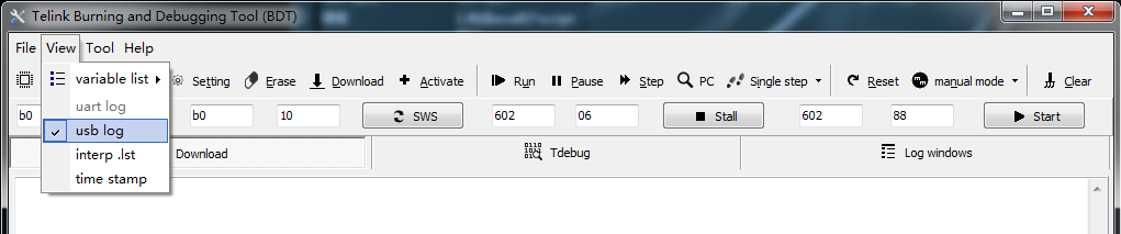 将BDT更改为USB log模式