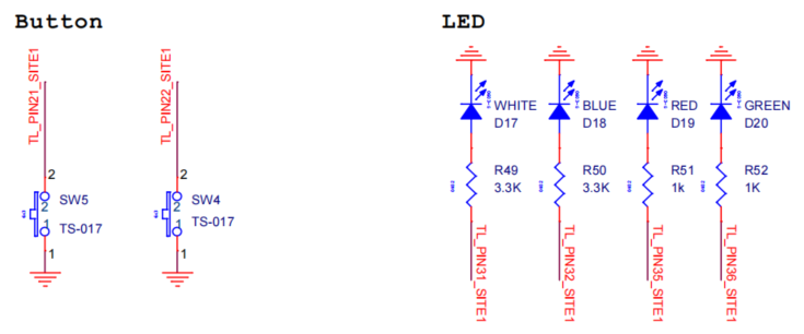 LED及按键示意图 LED及按键示意图
