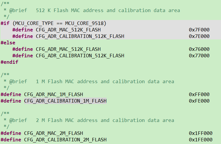 MAC和校准信息存放的Flash空间