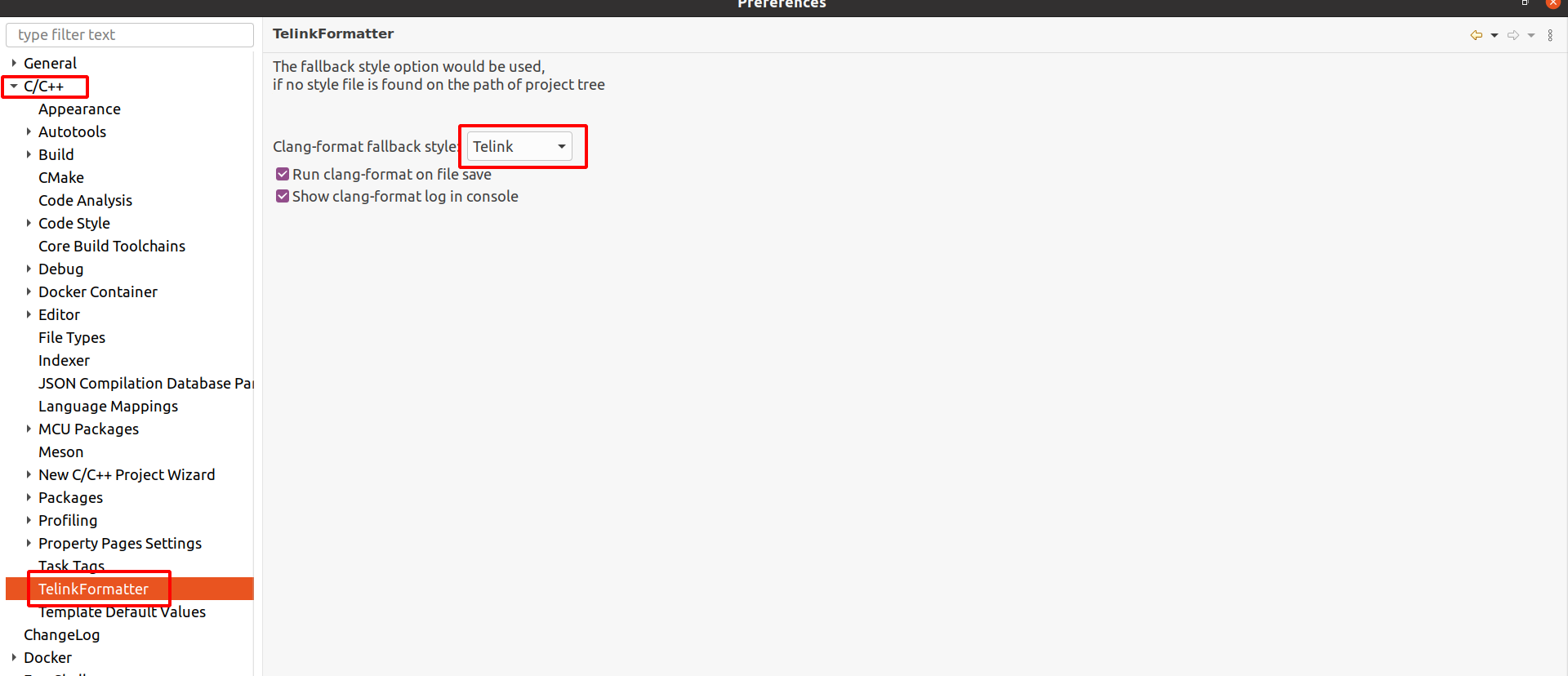 Telinkformatter Settings
