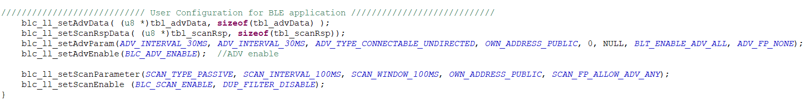Configure advertising scanning parameters in the initialization