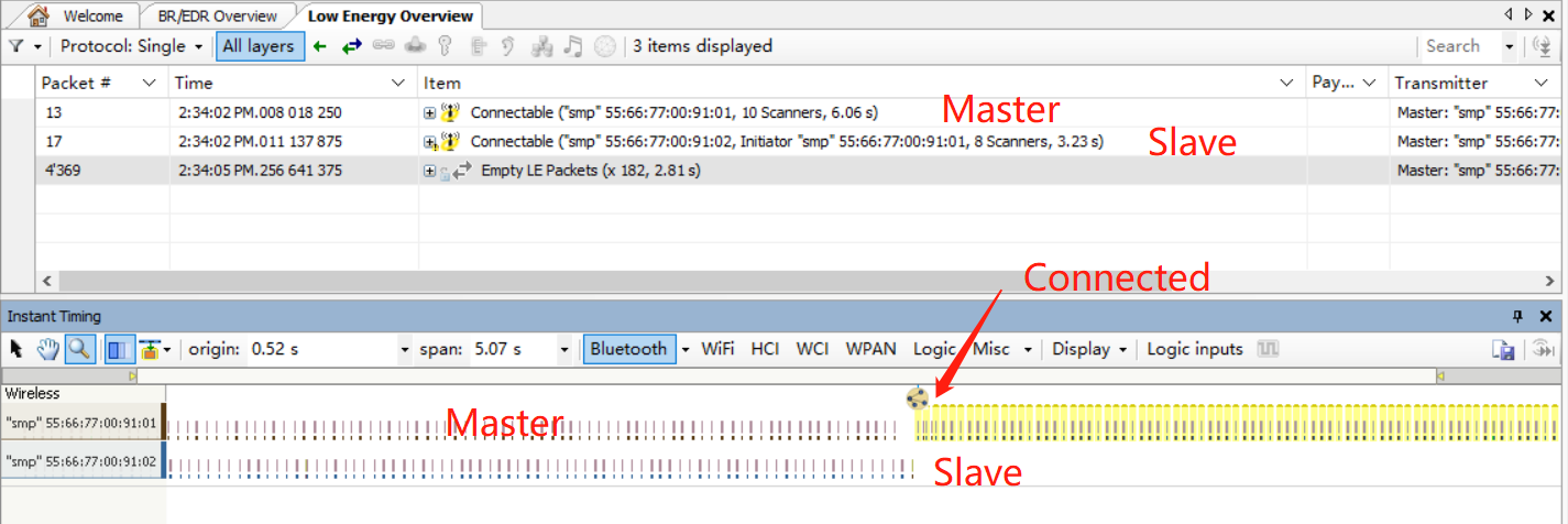 Packet capture of successful Slave and Master connection when SMP is disabled