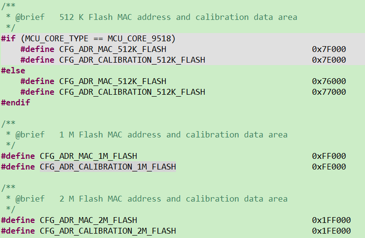 Flash space for MAC and calibration information storage